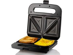 Ovente Electric Indoor Sandwich Grill Maker with Non-Stick Cast Iron Grilling Plates, 750W Countertop Bread Toaster Easy Storage & Clean Perfect for Breakfast Grilled Cheese Egg & Steak, Black GPS401B