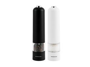 Ovente Electric Sea Salt & Pepper Grinder Set with Automatic One Hand Operation, Battery Operated Salt & Pepper Mill Adjustable Coarseness, Perfect Shaker for Food, Pack of 2 Black and White SPD102BW Ovente Electric Sea Salt & Pepper Grinder Set with Automatic One Hand Operation, Battery Operated Salt & Pepper Mill Adjustable Coarseness, Perfect Shaker for Food, Pack of 2 Black and White SPD102BW