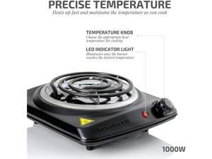 Ovente 1000W Single Hot Plate Electric Countertop Coil Stove 6 Inch with 5 Level Temperature Control & Stainless Steel Base, Easy Clean Portable Cooktop Burner for Cooking & Camping, Black BGC101B Ovente 1000W Single Hot Plate Electric Countertop Coil Stove 6 Inch with 5 Level Temperature Control & Stainless Steel Base, Easy Clean Portable Cooktop Burner for Cooking & Camping, Black BGC101B