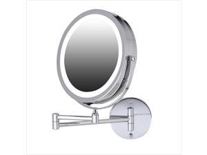 Ovente Lighted Wall Mount Makeup Mirror 7 Inch 1X 10X 360 Degree Double Sided, Round LED Magnifier, Extending & Retractable Arm, Compact & Cordless, Battery Powered, Polished Chrome MFW70CH1X10X