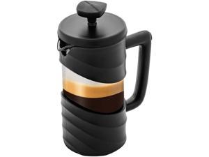 Ovente French Press 12 oz Coffee Tea & Expresso Maker Heat Resistant Borosilicate Glass Portable 4 Filter Stainless Steel System Pitcher for Camping Home Office Dorm Bonus Scoop BPA Free Black FPW12B