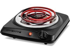 Ovente 1000W Single Hot Plate Electric Countertop Coil Stove 6 Inch with 5 Level Temperature Control & Stainless Steel Base, Easy Clean Portable Cooktop Burner for Cooking & Camping, Black BGC101B