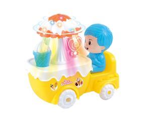 WJS Electric Universal Walking Light Ice Cream Toy Car Light Music Projection Ice Cream Car Suitable for Children-Yellow