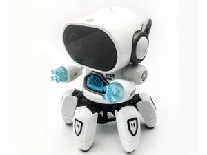 WJS Creative Dance Electric Six-claw Robot Infrared Sensor Can Be Illuminated Music Toys Suitable for Children-White