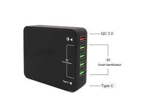 Quick Charge 3.0 USB Charger with 6 Port USB Charging Station, Compatible with Samsung Galaxy Note8, iPhone 11/11 Pro/XS Max/XS/XR and More