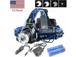 1200000LM Rechargeable Head light LED Tactical Headlamp Zoomable+2x Charger+Batt