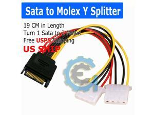 Sata to 2 Molex Power Cable Splitter Adapter Extension, 8" 20cm Sata to 2 Molex Power Cable Splitter Adapter Extension, 8" 20cm