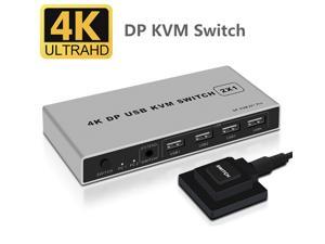 2 in 1 out Displayport USB KVM Switch DP Switcher 4Kx2K/60Hz Share Printer Keyboard and Mouse U disk