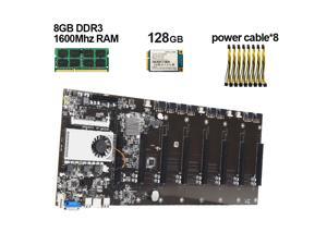 BTC--T37 Mining Motherboard 8 GPU Mainboard With CPU + 128G mSATA ssd +8G RAM