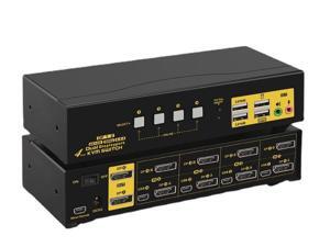 KVM Switch Dual Monitor DisplayPort 4 Port 4K 60Hz 4:4:4, 4x2 DP KVM Switch with Audio and USB 2.0 HUB