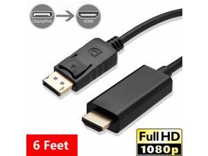 6FT 1080P Display Port to HDMI Cable Gold Plated DP to HDMI Video Cable Adapter