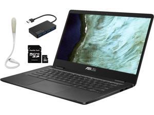 ASUS Chromebook 14.0" 1366 x 768 HD Display Laptop, Intel Celeron N3350, 4GB Memory 32GB eMMC, Bluetooth, Slate Gray, Bundle with Pearlite Tech 16GB Micro SD Card & 4 Port USB 3.0 Hub & USB Light