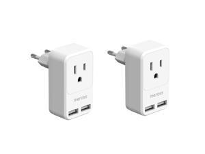 [2 Pack] Travel Plug Adapter, Meross International Power Plug with 2 USB, USA to Most Europe Outlet Adapter, Lightweight, Compact Size, Power Adapter for EU Type C Country - 2 Pack
