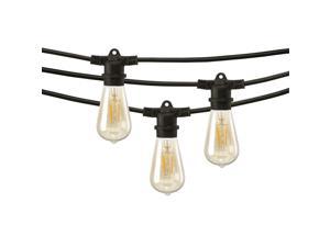 Mr Beams 24Ft Vintage Style Edison LED Outdoor String Lights with ST58 LED Bulbs and 7 Hanging Sockets (Bulbs Included), Black