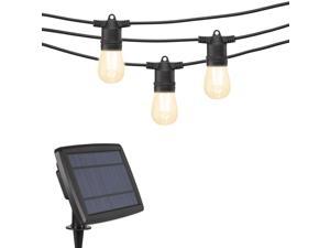 Mr Beams 27Ft Solar Powered LED Outdoor String Lights with S14 LED Bulbs and 12 Hanging Sockets (Bulbs Included), Black