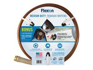 Flexon 5/8" x 50ft Medium Duty Garden Hose with 8 Pattern Spray Nozzle