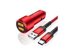 Car Charger Compatible for Samsung Galaxy S10S9S9 PlusS8S8 PlusS20Note 1098 LG Moto 3A Dual Quick Charge 30 Ports 36W Metal Fast USB Car Adapter with Type C Charging Cable Red