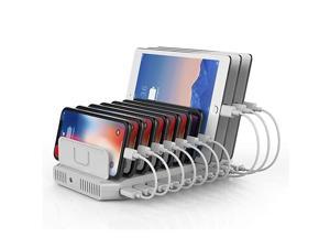 Multi Charging Station, 10-Port USB Charger for Multiple Device with SmartIC Tech and Adjustable Dividers, Organizer Stand Compatible with iPad, Tablet, Kindle, iPhone