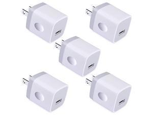 Single USB Port Wall Charger  1A5V Wall Charger Plug USB Power Adapter 5 Pack for Phone X876S6S Plus6 Plus65S5Samsung Galaxy S9S8S7 EdgeHTCNexusMoto BlackBerry and More