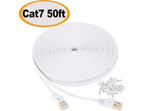 Cat 7 Ethernet Cable 50 ft Shielded Solid Flat Internet Network Computer patch cord faster than Cat5ecat6 network durable Cat7 High Speed RJ45 Lan Wire for Router Modem Gaming Hub White