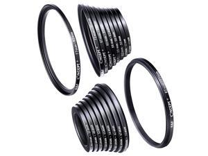 18 Pieces Filter Ring Adapter Set, Camera Lens Filter Metal Stepping Rings Kit (Includes 9pcs Step Up Ring Set + 9pcs Step Down Ring Set) Black