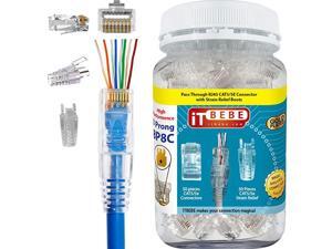 Plated end Pass Through RJ45 Cat5 cat5e Connector and Strain Relief by itbebe (Cat5/5e 50/50 Pieces) Plated end Pass Through RJ45 Cat5 cat5e Connector and Strain Relief by itbebe (Cat5/5e 50/50 Pieces)
