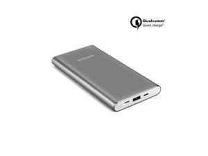 Capacity 10000mAh Quick Charge QC 30 Portable Charger Fast Speed Charging Dual Input Thin Power Bank Compatible For iPhone iPad Samsung Galaxy Mobile phone Android Smartphone Device Space Grey