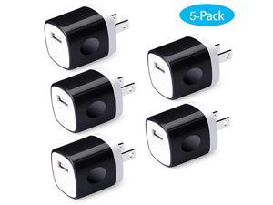 Port USB Wall Charger Charging Block 5Pack Travel 1A USB Charger Cube Brick Charger Boxes Compatible iPhXs MaxX8 Plus76S Plus Samsung Galaxy S10e S10 S9 S8 PlusS7Note 98 LG G8 G7