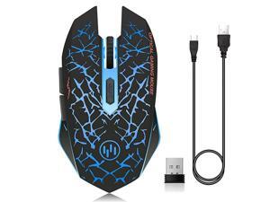 C12 Rechargeable Wireless Gaming Mouse Mice Silent Click Cordless Mouse 7 Smart Buttons PC Gaming Mouse Mice Advanced Technology with 24GHZ Up to 2400DPI C12 Blue