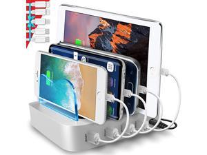 USB Charging Station Dock - Fast Charge Docking Station for Multiple Devices - Multi Device Charger Organizer - Compatible with Apple and Android (Silver 4-Port)