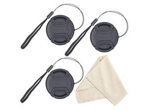 Design Lens Cap Bundle 3 Pcs 67mm Center Pinch Lens Cap and Cap Keeper Leash for Canon Nikon Sony DSLR Camera + Microfiber Cleaning Cloth
