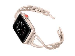 Bands Compatible Apple Watch Band 38mm 40mm Iwatch Series 654321 SE Women Dressy Jewelry Stainless Steel Accessories Wristband Strap Champagne Gold