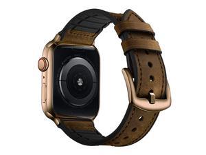 Compatible with Apple Watch Band 42mm 44mm Sweatproof Genuine Leather and Rubber Hybrid Band Strap Compatible with iWatch Series 6 5 4 3 2 1 SE Retro Dark Brown Band with Bronze Gold Adapter Compatible with Apple Watch Band 42mm 44mm Sweatproof Genuine Leather and Rubber Hybrid Band Strap Compatible with iWatch Series 6 5 4 3 2 1 SE Retro Dark Brown Band with Bronze Gold Adapter