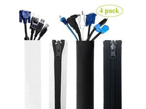Cable Management Sleeve  Cord Organizer System with Zipper for TV Computer Office Home Entertainment 195 inch Wire Wrap Flexible Cover Reversible Black White 4 Pack