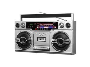 VBB10SLV 1980s Bluetooth Boombox with Cassette Player and AMFM Radio Silver VBB10SLV 1980s Bluetooth Boombox with Cassette Player and AMFM Radio Silver