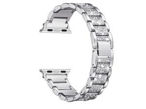 Bling Bands Compatible with Apple Watch Band 42mm 44mm Women iWatch SE Series 654321 Dressy Jewelry Metal Bracelet with Rhinestones Silver