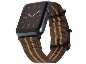 Compatible with Apple Watch Band 42mm 44mm Nylon Vegas Stripe iWatch Bands Retro Brown Replacement Strap Durable Adapters NATO Buckle for Series 4 Series 3 2 1 42 44 SML Vegas Stripe