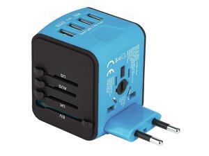Universal Travel Adapter, All-in-one Worldwide Travel Charger Travel Socket, International Power Adapter with 4 USB Ports, AC Plug for US EU UK AU & Asian Countries, Blue Universal Travel Adapter, All-in-one Worldwide Travel Charger Travel Socket, International Power Adapter with 4 USB Ports, AC Plug for US EU UK AU & Asian Countries, Blue