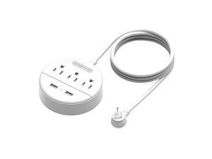 Power Strip with USB  Travel Power Strip Flat Plug 98 ft Extra Long Extension Cord 3 Outlet 2 USB Desktop Charging Station Wall Mount for Home Dorm Room Office and Cruise Ship White