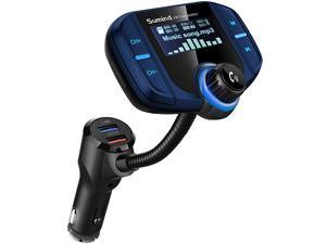 Upgraded Version  Car Bluetooth FM Transmitter Wireless Radio Adapter HandsFree Kit with 17 Inch Display QC30 and Smart 24A USB Ports AUX Output TF Card Mp3 PlayerBlue