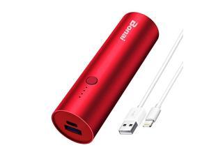 Portable Charger  UltraCompact Aluminum Power Bank 5000mAh Travel HighSpeed Output External Backup Battery Compatible iPhone iPad iPod Samsung Tablets Red Charging Cable Included