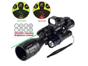 4-16x50 AO Rifle Scope Red/Green Illuminated Range Finder Reticle W/ Green Laser - Holographic Reflex Red Dot Sight - 5 Brightness Modes Flashlight