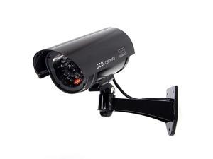 Security Camera, Fake CCTV Surveillance System with Realistic Red Flashing Lights and Warning Sticker for Indoor Outdoor (1, Black)