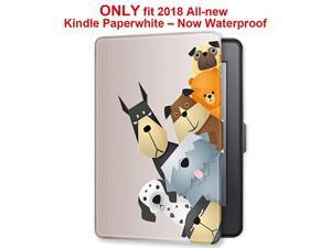 me martShell Case for 2018 AllNew Kindle Paperwhite with Hand Strap The Thinnest and Lightest Leather Cover Auto SleepWake for Kindle Paperwhite 10th Generation Dogs Family
