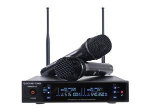 Metal 200 Channels UHF Wireless Microphone System with 2 Handheld Microphones and Auto Scan for Church School Outdoor Wedding Meeting Party and Karaoke SWM26U2HH