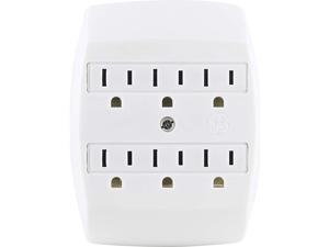 6 Tap Power Extender Multi Plug Adapter Wall Mount 3Prong Grounded Tamper Resistant Safety Outlets UL Listed White 55200