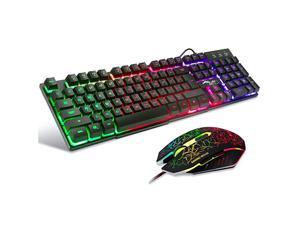 Multiple Color Rainbow LED Backlit Mechanical Feeling USB Wired Gaming Keyboard and Mouse Combo for Working or Game