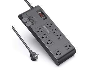 8Outlet 12 Feet Extension Cord Power Strip with USB 15A 1875W Surge Protector with 5V 42A 4 USB Charging Port Desktop Charging Station600JouleUltraCompact Wide Spaced Outlet for Large Plug