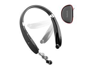 Foldable Bluetooth Headphones Wireless Neckband Headset with Retractable Earbuds Sports Sweatproof Noise Cancelling Stereo Earphones with Mic Black Foldable Bluetooth Headphones Wireless Neckband Headset with Retractable Earbuds Sports Sweatproof Noise Cancelling Stereo Earphones with Mic Black
