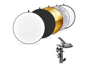 Photography 5in1 MultiDisc Light Reflector 43 inches110 Centimeters with HeavyDuty Metal Clamp Holder for Photo Studio ShootingCollapsible Reflector TranslucentSilverGoldWhiteBlack